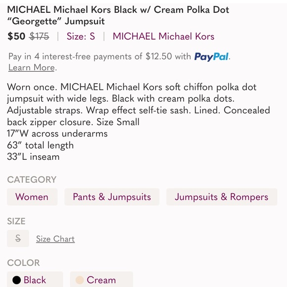 MICHAEL Michael Kors Black w/ Cream Polka Dot “Georgette” Jumpsuit - Picture 13 of 16